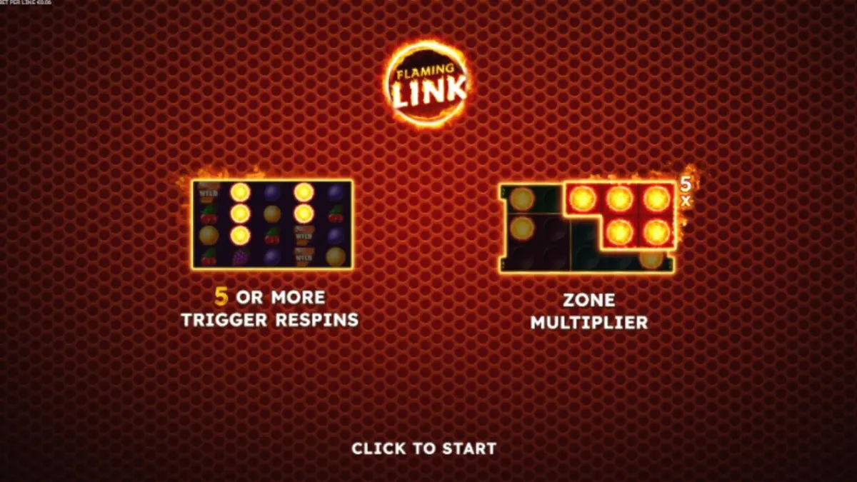 Tampilan visual slot 40 Finest XXL Flaming Link dengan simbol buah dan efek api neon.