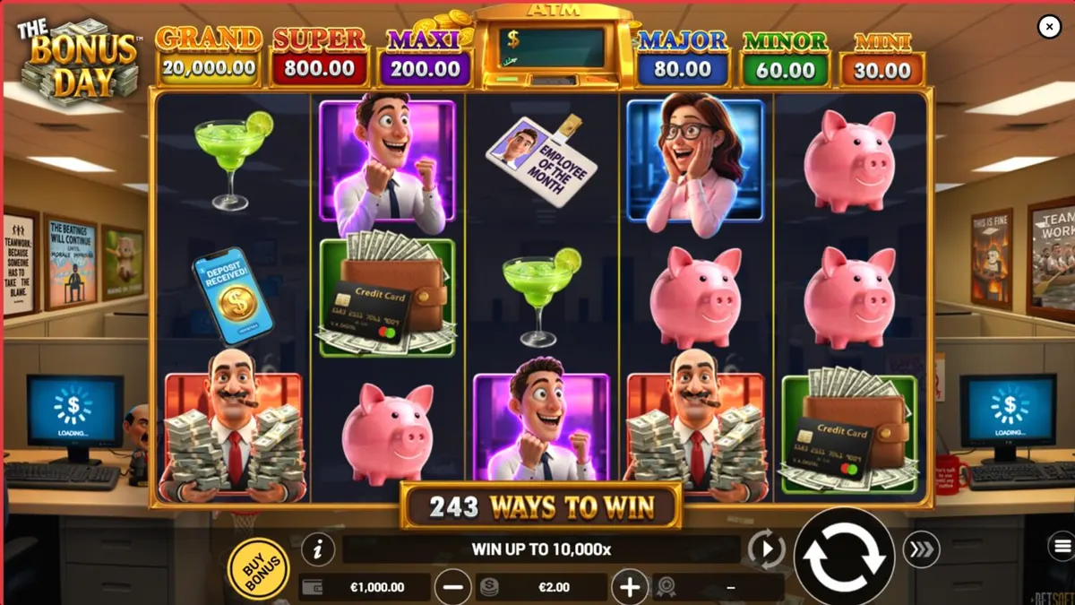 Tampilan antarmuka slot The Bonus Day di layar ponsel pintar